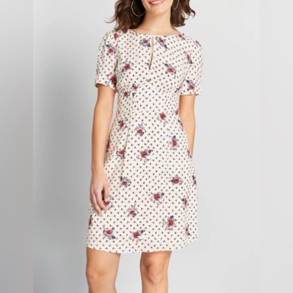 Modcloth Cream Floral Mini Dress